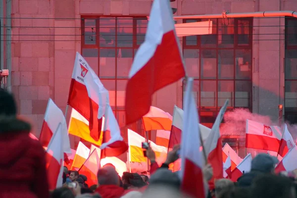 Varsovia Polonia Noviembre 2018 200 000 Personas Participaron Marcha Organizada — Foto de Stock