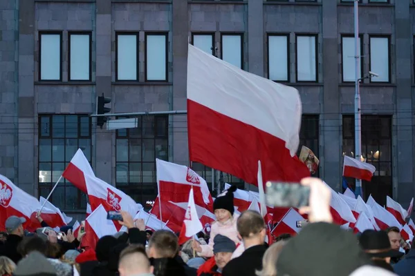 Warszawa Listopada 2018 200 000 Osób Uczestniczył Marszu Organizowanego Przez — Zdjęcie stockowe