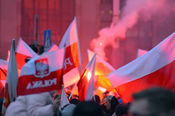 Varsovia Polonia Noviembre 2018 200 000 Personas Participaron Marcha Organizada —  Fotos de Stock