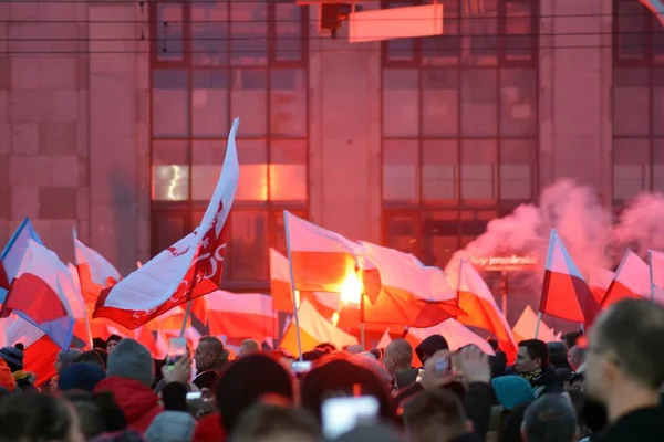 Varsovia Polonia Noviembre 2018 200 000 Personas Participaron Marcha Organizada —  Fotos de Stock