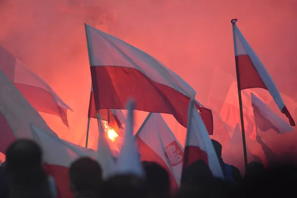 Varsovia Polonia Noviembre 2018 200 000 Personas Participaron Marcha Organizada — Foto de Stock