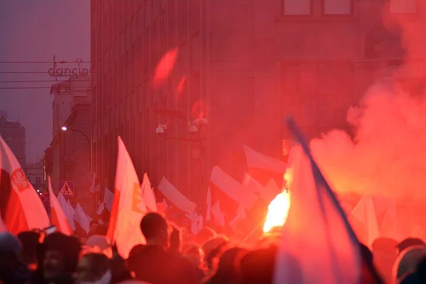 Varsovia Polonia Noviembre 2018 200 000 Personas Participaron Marcha Organizada — Foto de Stock