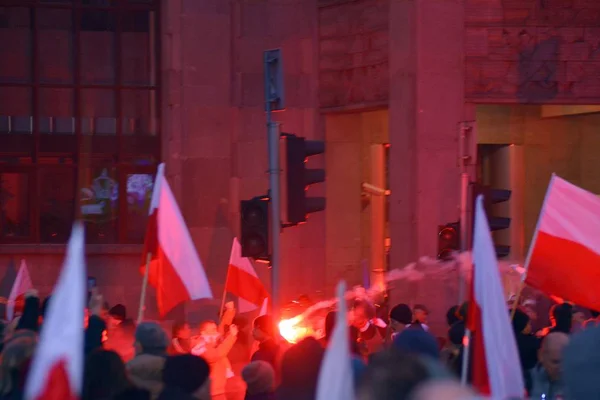 Варшава Польша Ноября 2018 Года 200 000 Человек Приняли Участие — стоковое фото