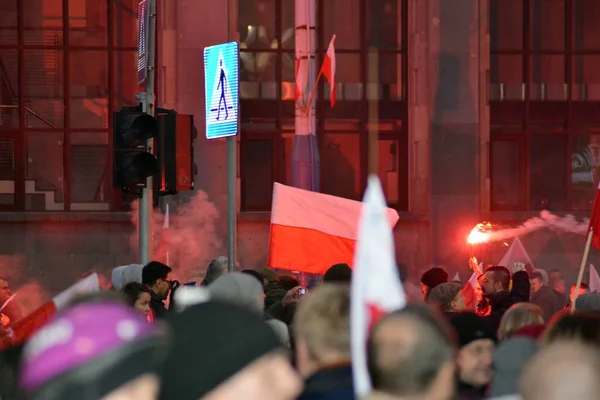 Warszawa Listopada 2018 200 000 Osób Uczestniczył Marszu Organizowanego Przez — Zdjęcie stockowe