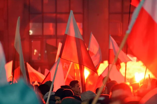 Varsovia Polonia Noviembre 2018 200 000 Personas Participaron Marcha Organizada —  Fotos de Stock