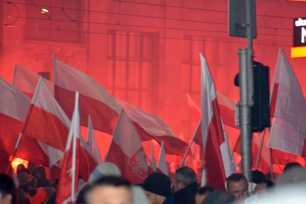 Varsovia Polonia Noviembre 2018 200 000 Personas Participaron Marcha Organizada — Foto de Stock