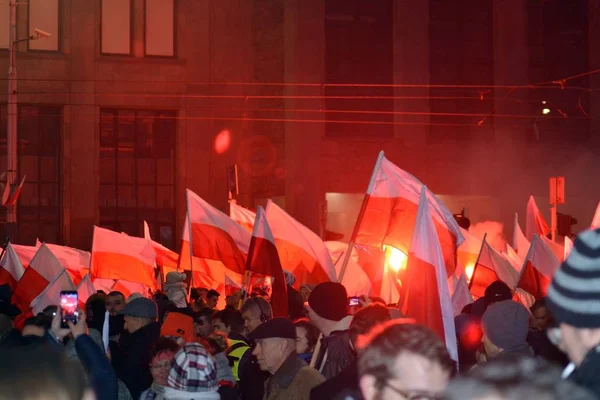 Warszawa Polen November 2018 200 000 Personer Deltog Marschen Anordnades — Stockfoto