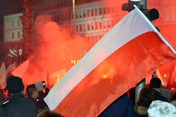 Warszawa Listopada 2018 200 000 Osób Uczestniczył Marszu Organizowanego Przez — Zdjęcie stockowe