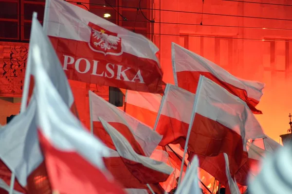 Varsovia Polonia Noviembre 2018 200 000 Personas Participaron Marcha Organizada — Foto de Stock