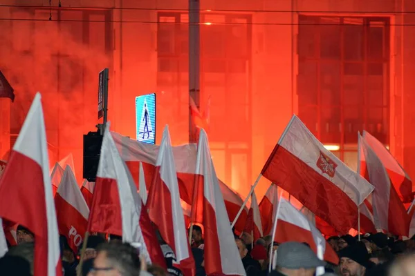 Varsovia Polonia Noviembre 2018 200 000 Personas Participaron Marcha Organizada — Foto de Stock