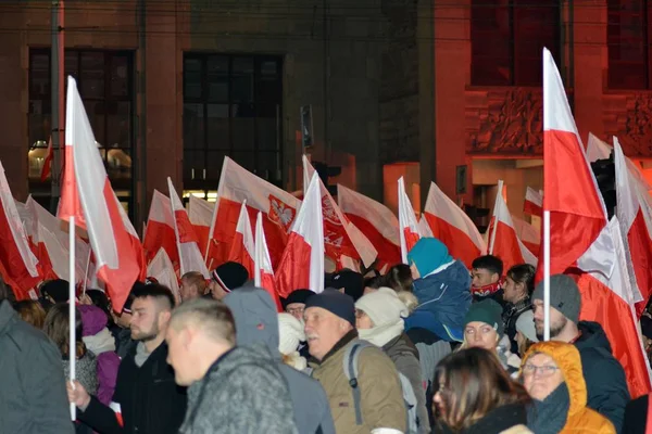 Varsovia Polonia Noviembre 2018 200 000 Personas Participaron Marcha Organizada — Foto de Stock