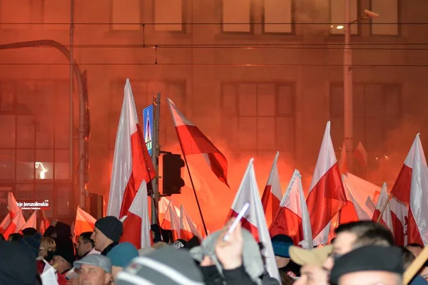 Warszawa Polen November 2018 200 000 Personer Deltog Marschen Anordnades — Stockfoto