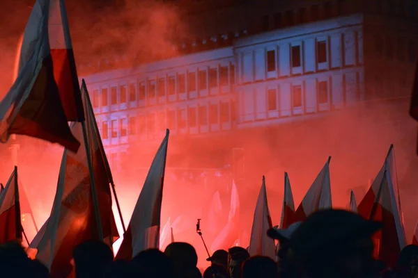 Warszawa Listopada 2018 200 000 Osób Uczestniczył Marszu Organizowanego Przez — Zdjęcie stockowe