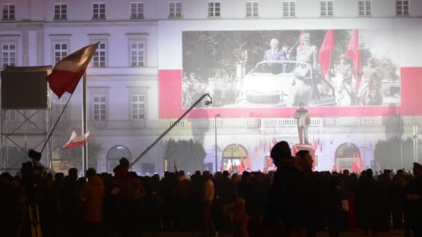 Varsóvia Polónia Novembro 2018 Revelação Monumento Lech Kaczynski Varsóvia — Vídeo de Stock