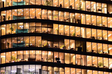 Modern ofis geceleri. Gece ışıkları, Şehir Ofisi şehir merkezinde, cityscape görünümü oluşturma