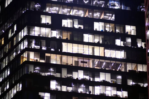 Moderno Edificio Oficinas Por Noche Luces Nocturnas Edificio Oficinas Centro — Foto de Stock