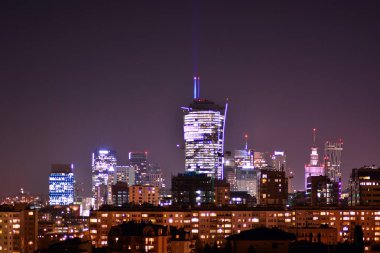 Varşova, Polonya. 30 Kasım 2018. Havadan görünümü Varşova. Gece şehir merkezi Varşova.