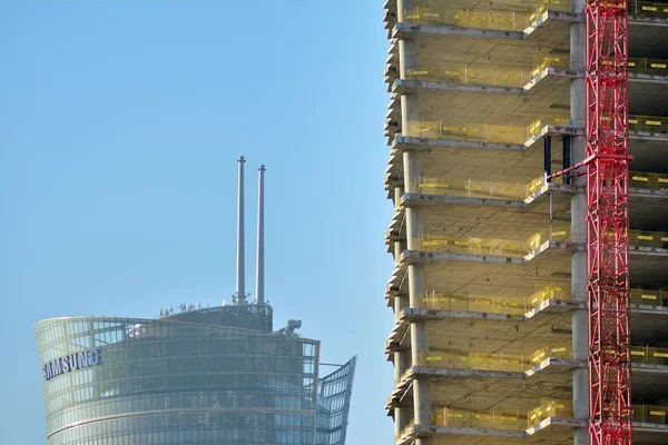 Warszawa Polska Grudnia 2018 Budowa Budynku Biurowego Mennica Legacy Tower — Zdjęcie stockowe