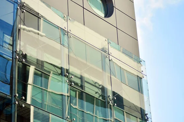 Fragmento Fachada Moderno Edificio Oficinas Exterior Pared Cristal Con Textura — Foto de Stock