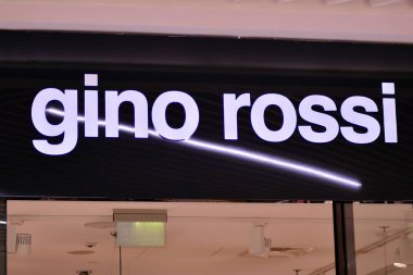 Szczecin, Polonya. 23 Aralık 2018. Gino Rossi imzala. Şirket tabela Gino Rossi.