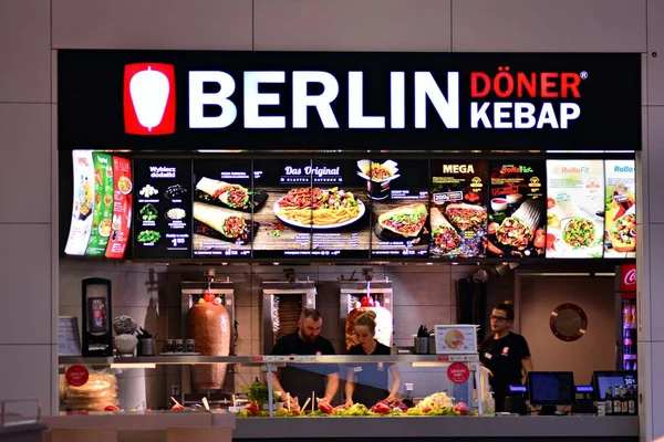 Szczecin Polonia Diciembre 2018 Firma Berlin Doner Kebab Letrero Empresa — Foto de Stock