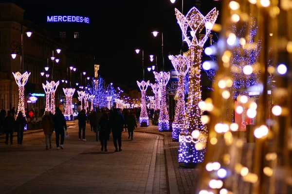 2018年12月31日 华沙的景色 华沙市中心在夜间 — 图库照片