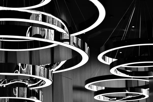 Abstracte Interieur Fragment Gestileerde Verlichting Met Moderne Led Lampen Zwart — Stockfoto