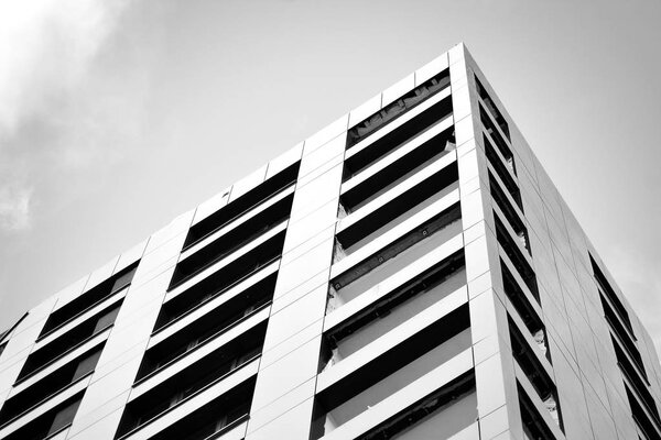 Abstract fragment of contemporary architecture. Residential modern building. Black and white.