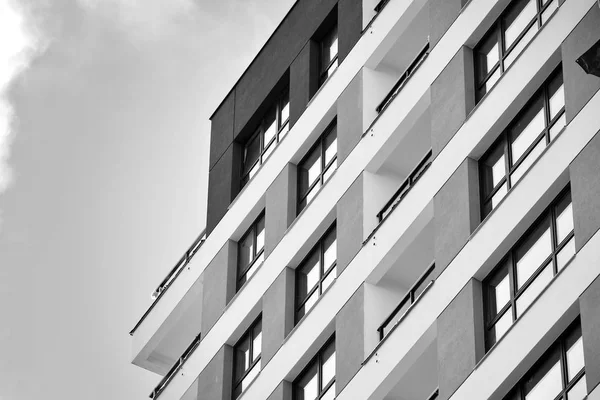 Fragmento Abstrato Arquitetura Contemporânea Edifício Residencial Moderno Preto Branco — Fotografia de Stock