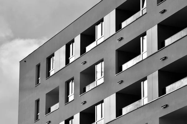 Fragmento Abstrato Arquitetura Contemporânea Edifício Residencial Moderno Preto Branco — Fotografia de Stock