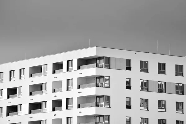 Fragmento Abstrato Arquitetura Contemporânea Edifício Residencial Moderno Preto Branco — Fotografia de Stock