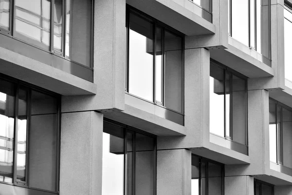 Fragmento Abstrato Arquitetura Moderna Paredes Feitas Vidro Concreto Preto Branco — Fotografia de Stock