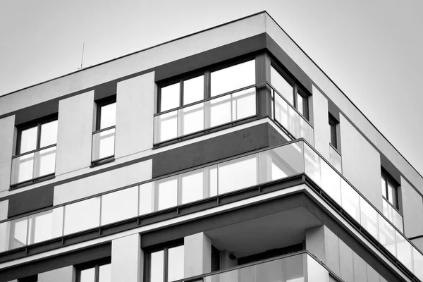 Абстрактный Фрагмент Современной Архитектуры Жилое Современное Здание Черное Белое — стоковое фото