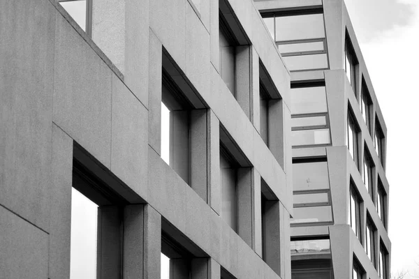 Fragmento Abstrato Arquitetura Moderna Paredes Feitas Vidro Concreto Preto Branco — Fotografia de Stock