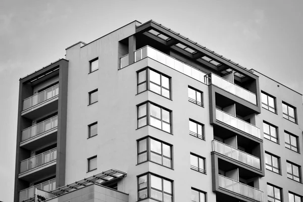 Абстрактний Фрагмент Сучасної Архітектури Житловий Сучасний Будинок Чорно Білий — стокове фото