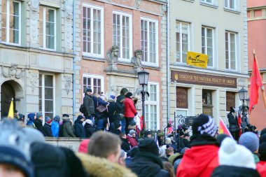 Gdansk, Polonya.19 Ocak 2019. Veda öldürülen kentin belediye başkanı için Gdansk sokaklarına içine kalabalık Polonyalılar binlerce. Pawel Adamowicz 14 Ocak 2019 öldü.