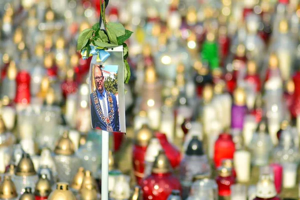 Gdansk Polonya Ocak 2019 Bir Sürü Mum Pawel Adamowicz Ölümünden — Stok fotoğraf