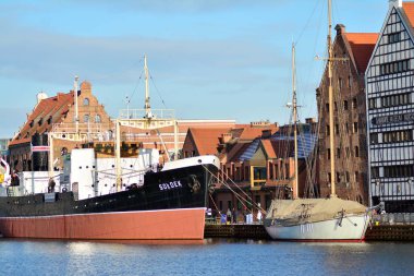 Gdansk, Poland .19 January 2019. Soldek ship on Motlawa river in Gdansk