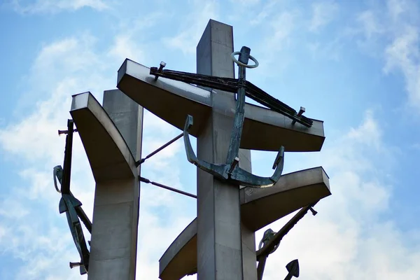 Gdansk Polônia Janeiro 2019 Três Cruzes Com Âncoras Monumento Aos — Fotografia de Stock