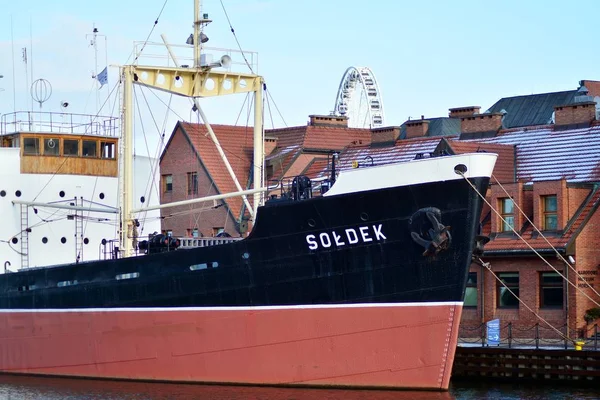 波兰格但斯克 2019年1月19日 格但斯克莫特拉瓦河上的索尔德克船 — 图库照片