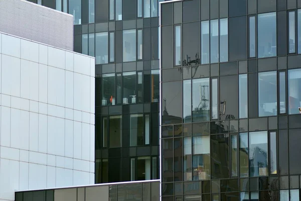 Fragmento Fachada Edifício Escritórios Moderno Exterior Parede Vidro Com Textura — Fotografia de Stock