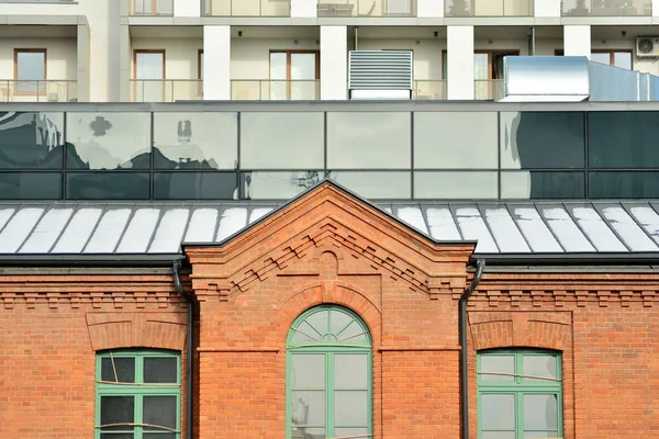 Абстрактный Фрагмент Современной Архитектуры Стены Стекла Бетона — стоковое фото