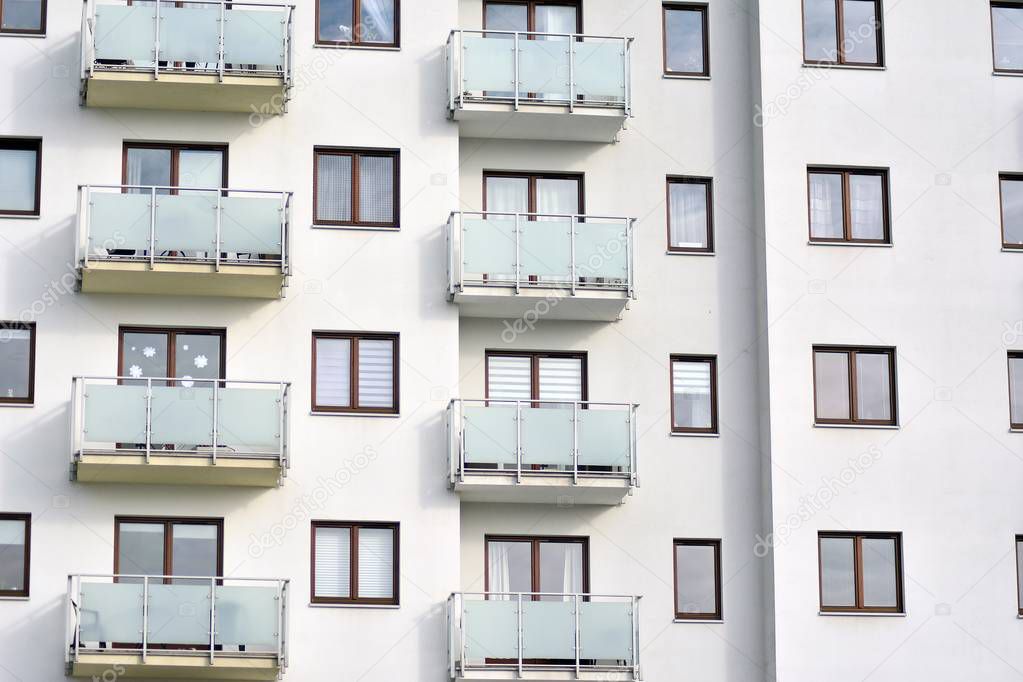 Abstract fragment of contemporary architecture, walls made of glass and concrete.