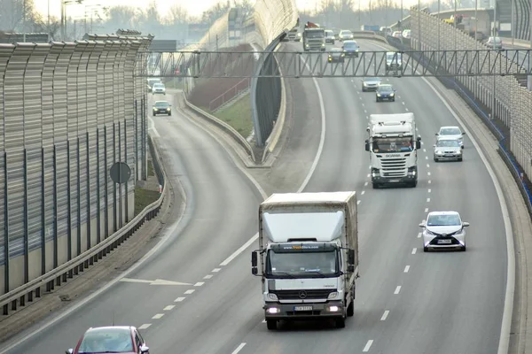 Varšava Polsko Února 2019 Den Motorovou Dopravu Dálnice Ptačí Perspektivy — Stock fotografie