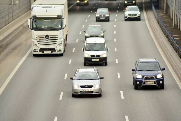 Varšava Polsko Února 2019 Den Motorovou Dopravu Dálnice Ptačí Perspektivy — Stock fotografie