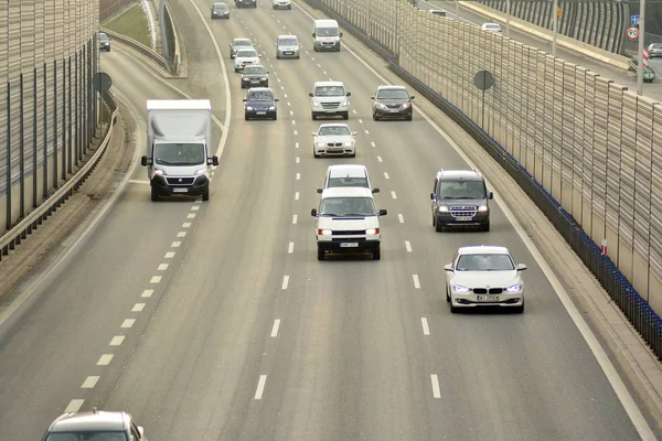 Varšava Polsko Února 2019 Den Motorovou Dopravu Dálnice Ptačí Perspektivy — Stock fotografie