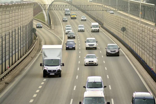 Varšava Polsko Února 2019 Den Motorovou Dopravu Dálnice Ptačí Perspektivy — Stock fotografie