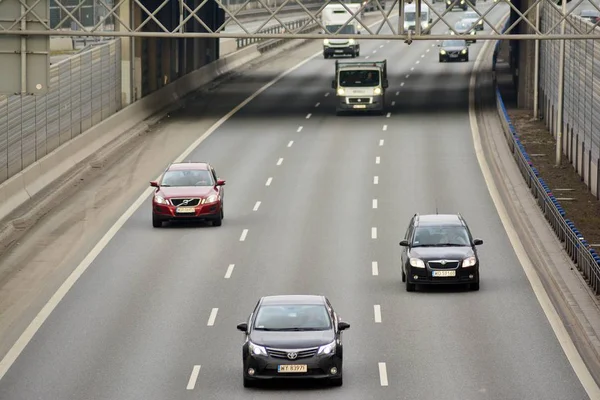 Varšava Polsko Února 2019 Den Motorovou Dopravu Dálnice Ptačí Perspektivy — Stock fotografie