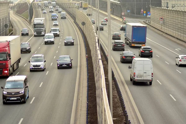 Warschau Polen Februari 2019 Dag Motor Verkeer Snelweg Van Van — Stockfoto