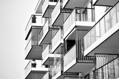 Modern Avrupa Konut Apartman. Siyah ve beyaz.